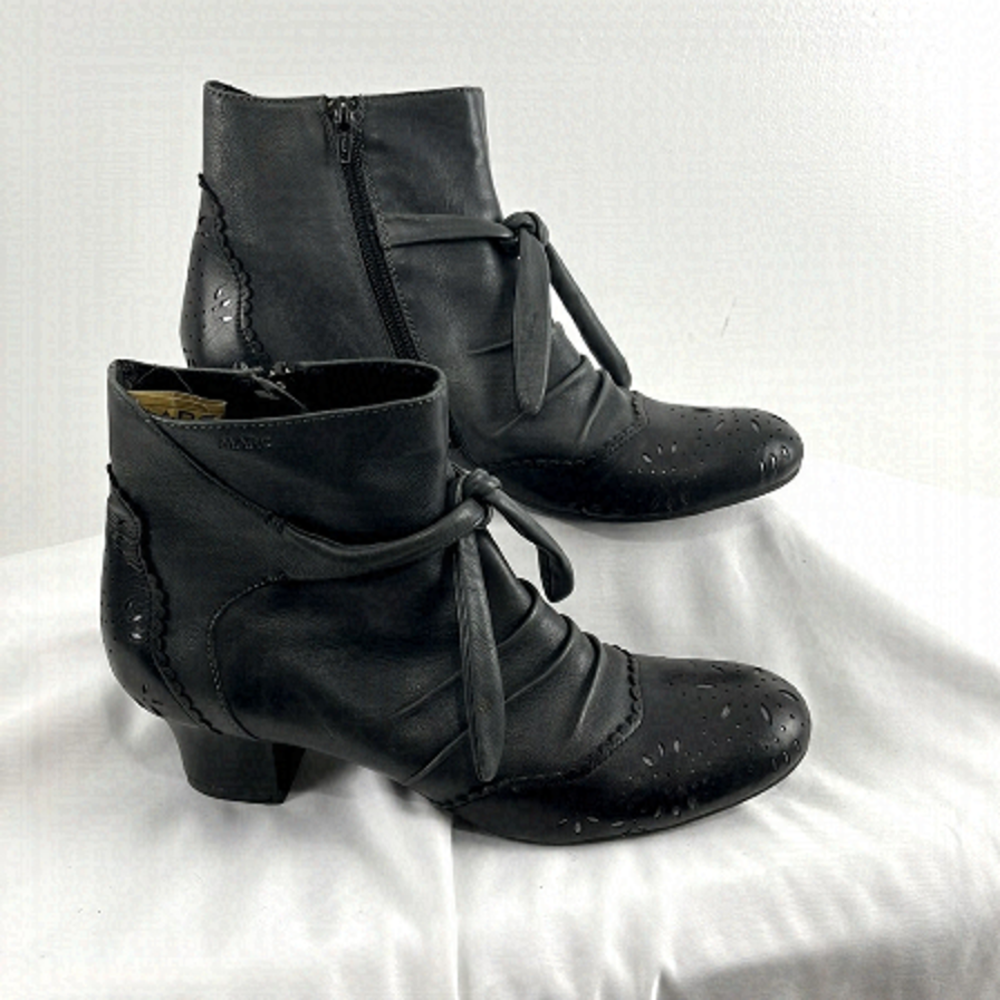 Marc Grey & Black Leather Booties w/ Eyelet Embellishments